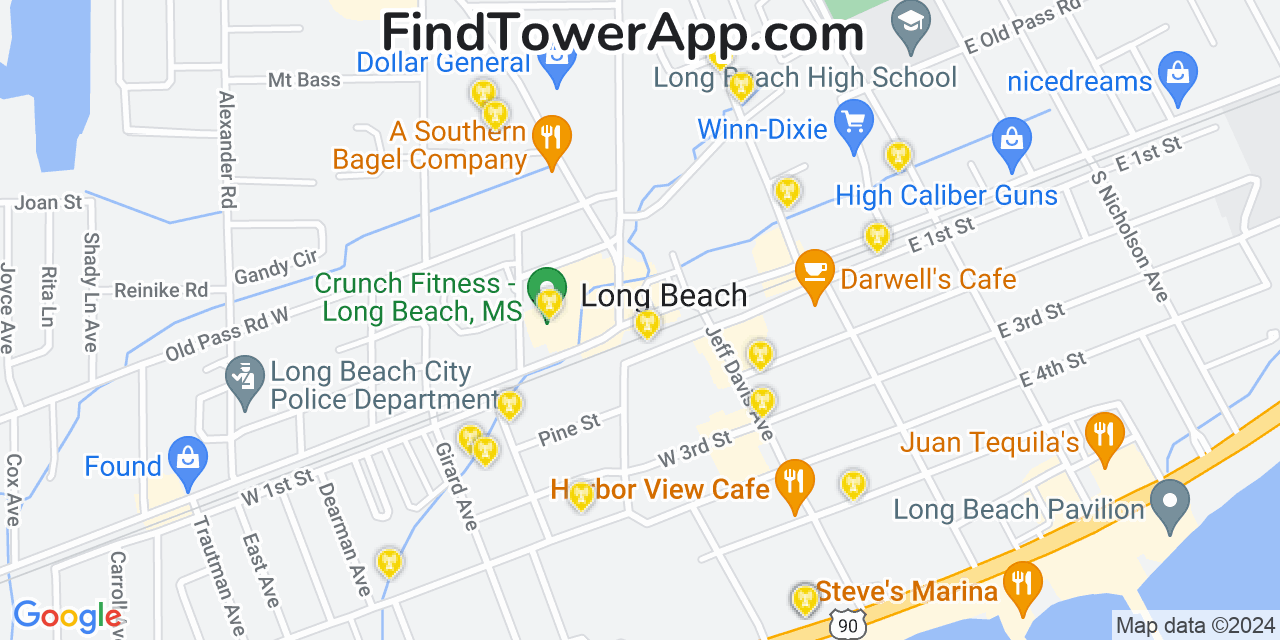 AT&T 4G/5G cell tower coverage map Long Beach, Mississippi