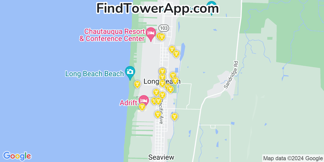 AT&T 4G/5G cell tower coverage map Long Beach, Washington