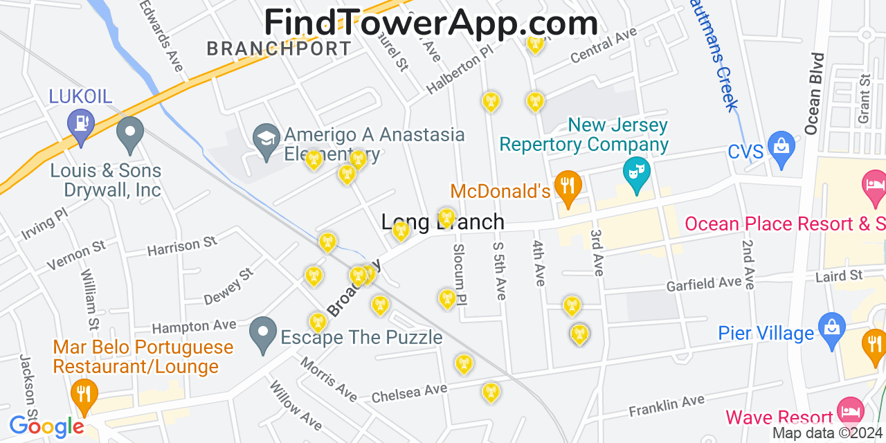 AT&T 4G/5G cell tower coverage map Long Branch, New Jersey