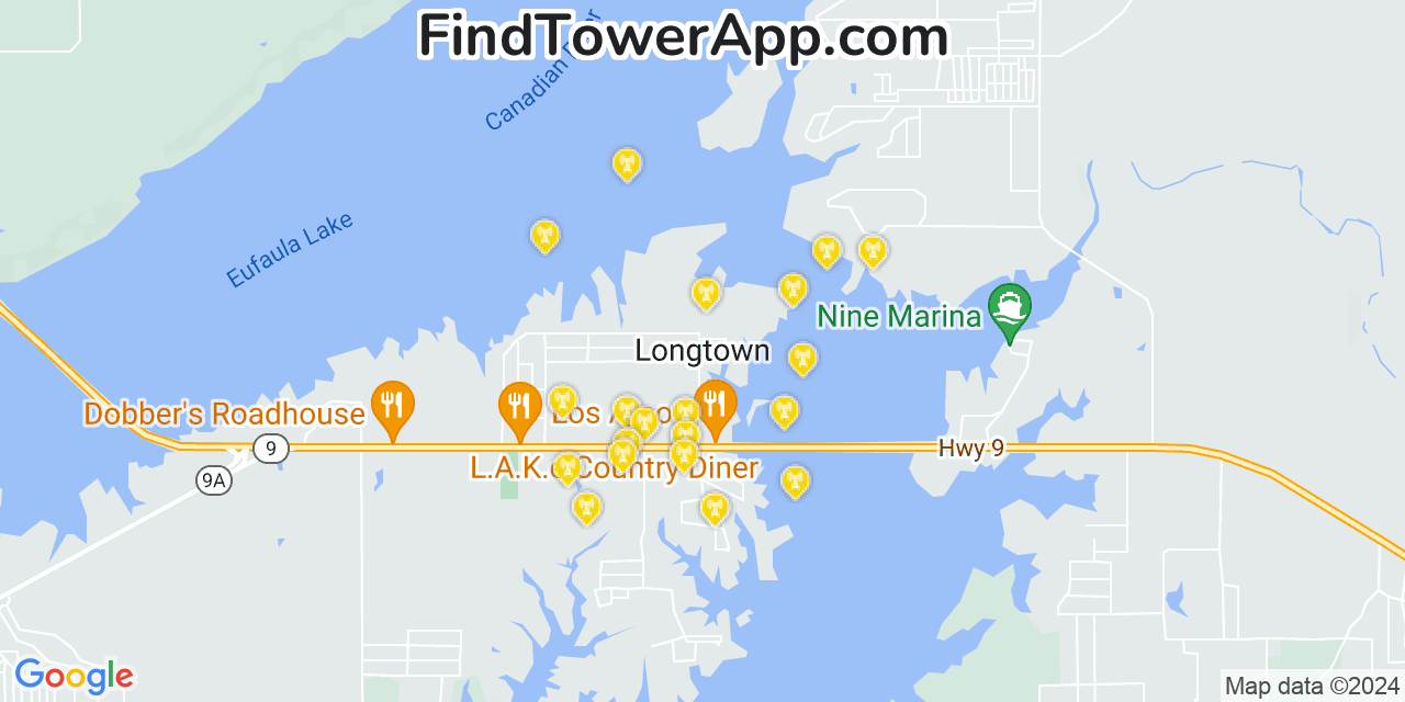 AT&T 4G/5G cell tower coverage map Longtown, Oklahoma