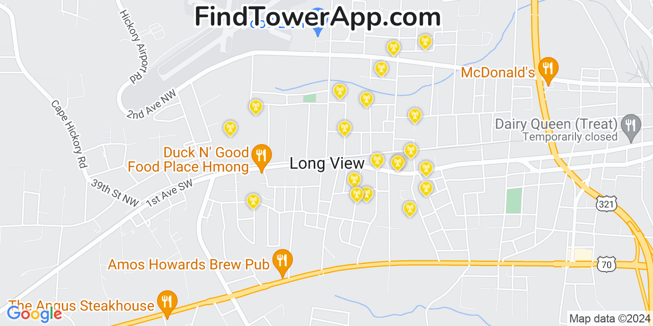 AT&T 4G/5G cell tower coverage map Longview, North Carolina