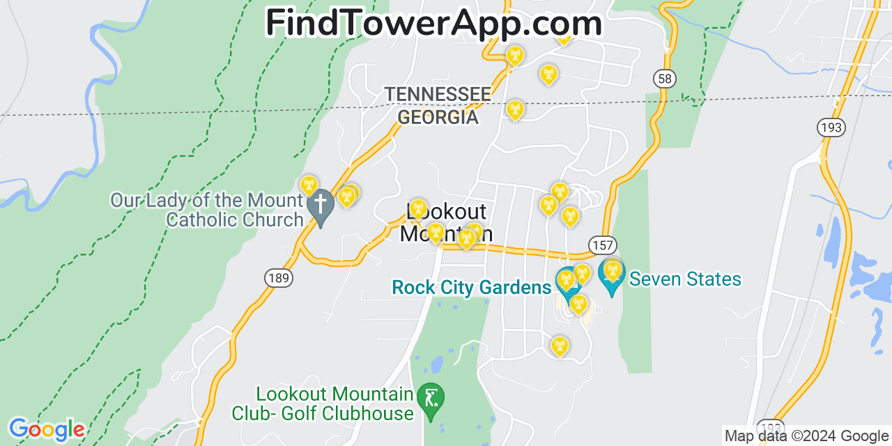 AT&T 4G/5G cell tower coverage map Lookout Mountain, Georgia