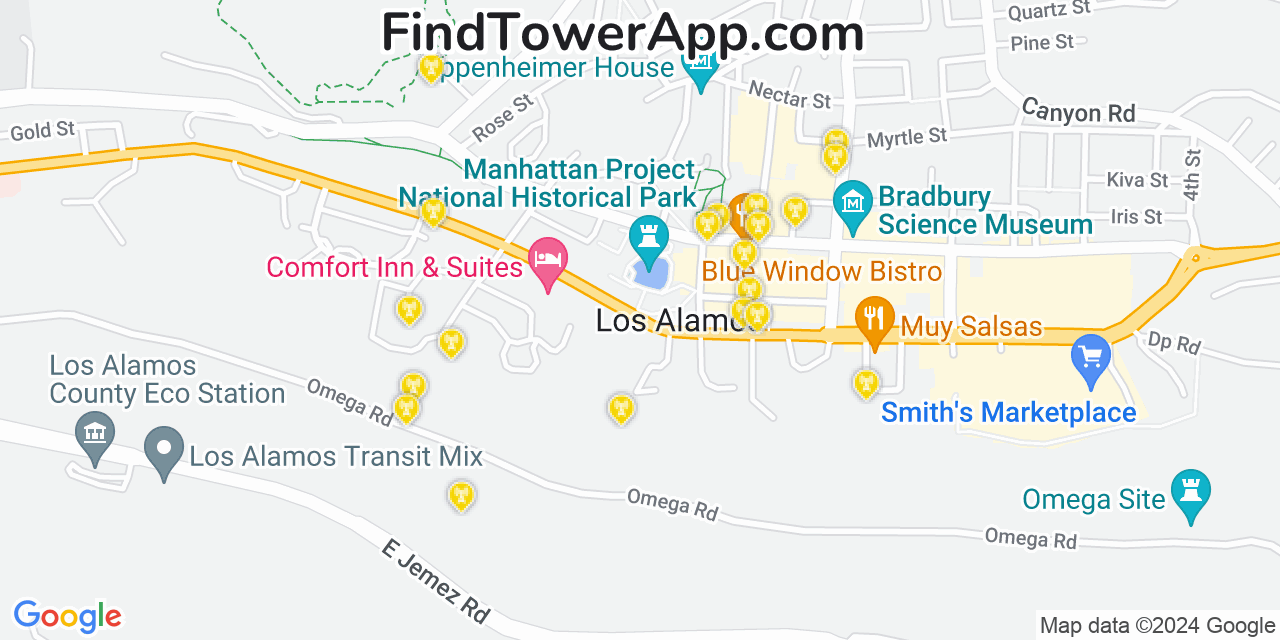 AT&T 4G/5G cell tower coverage map Los Alamos, New Mexico