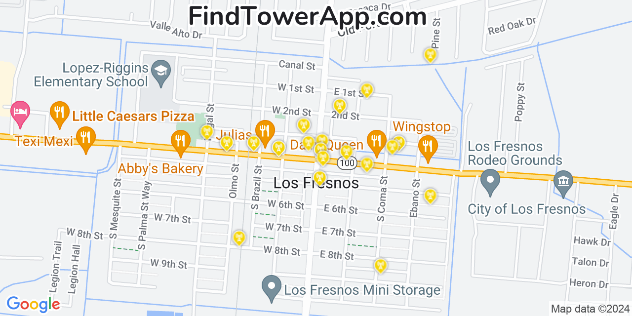 AT&T 4G/5G cell tower coverage map Los Fresnos, Texas