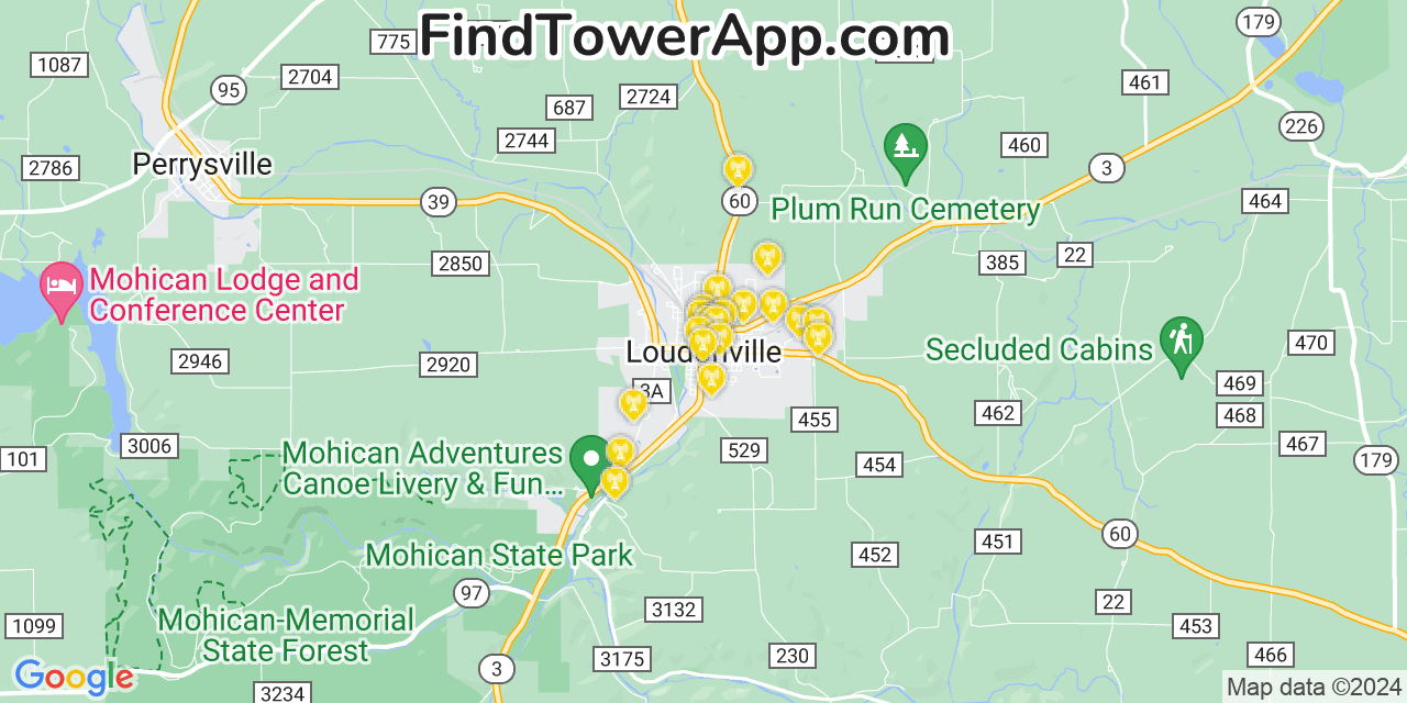 AT&T 4G/5G cell tower coverage map Loudonville, Ohio