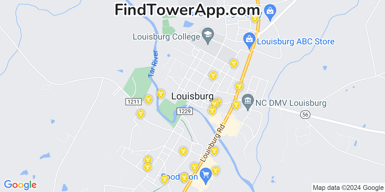 Verizon 4G/5G cell tower coverage map Louisburg, North Carolina