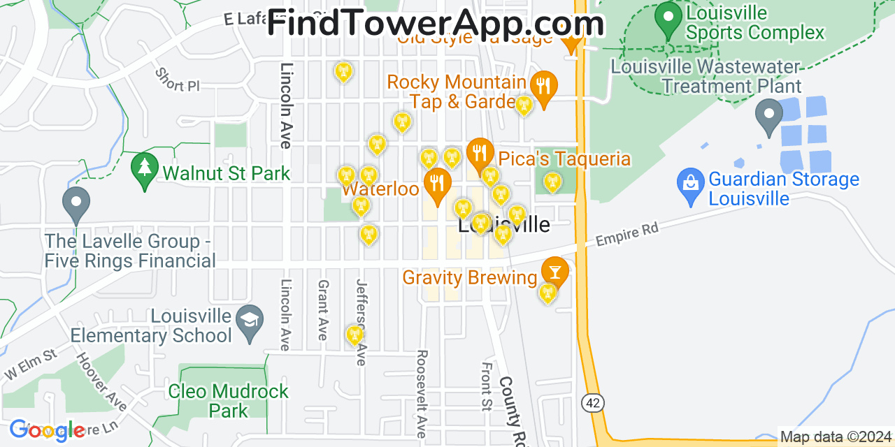 AT&T 4G/5G cell tower coverage map Louisville, Colorado