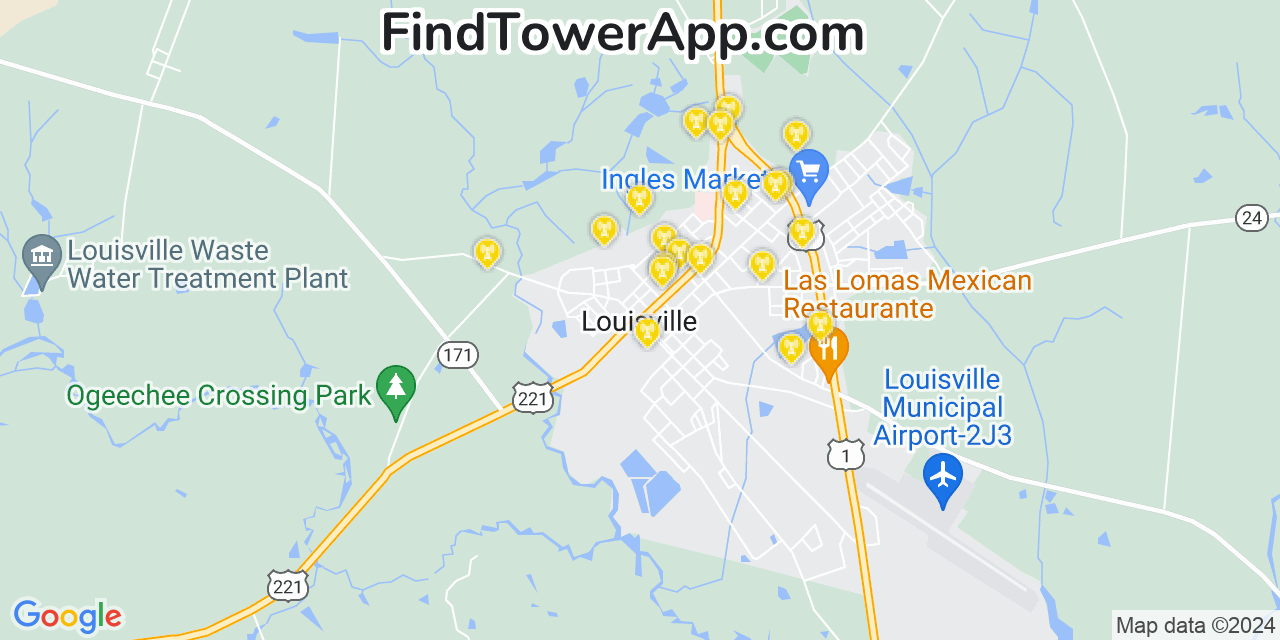 Verizon 4G/5G cell tower coverage map Louisville, Georgia