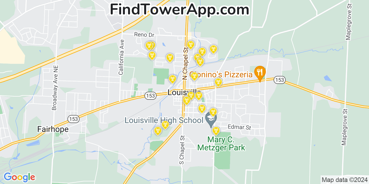 AT&T 4G/5G cell tower coverage map Louisville, Ohio