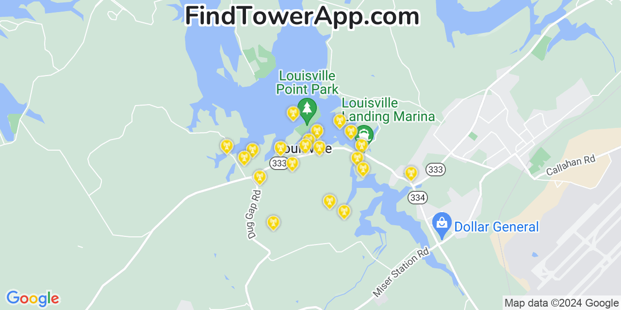 Verizon 4G/5G cell tower coverage map Louisville, Tennessee