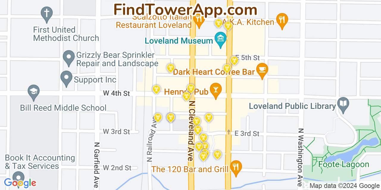 AT&T 4G/5G cell tower coverage map Loveland, Colorado