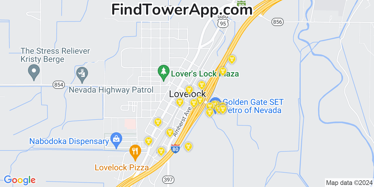 AT&T 4G/5G cell tower coverage map Lovelock, Nevada