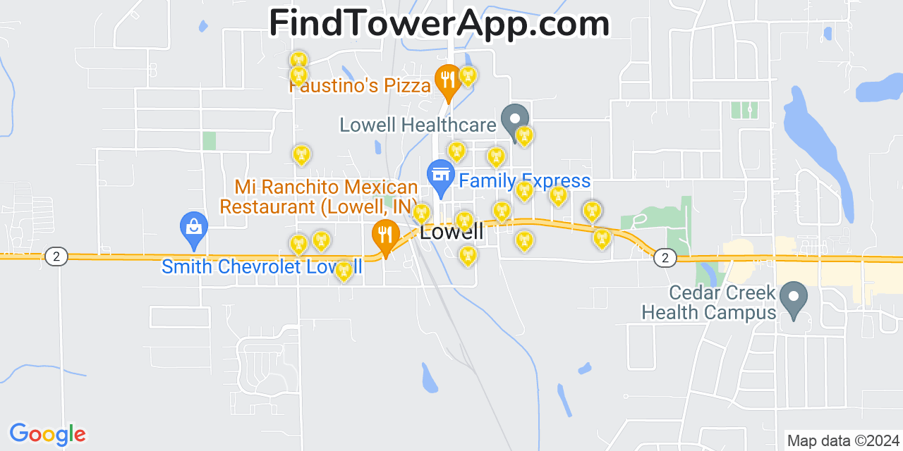 AT&T 4G/5G cell tower coverage map Lowell, Indiana