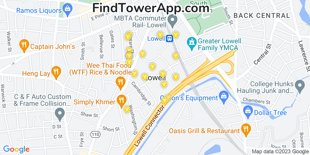 AT&T 4G/5G cell tower coverage map Lowell, Massachusetts