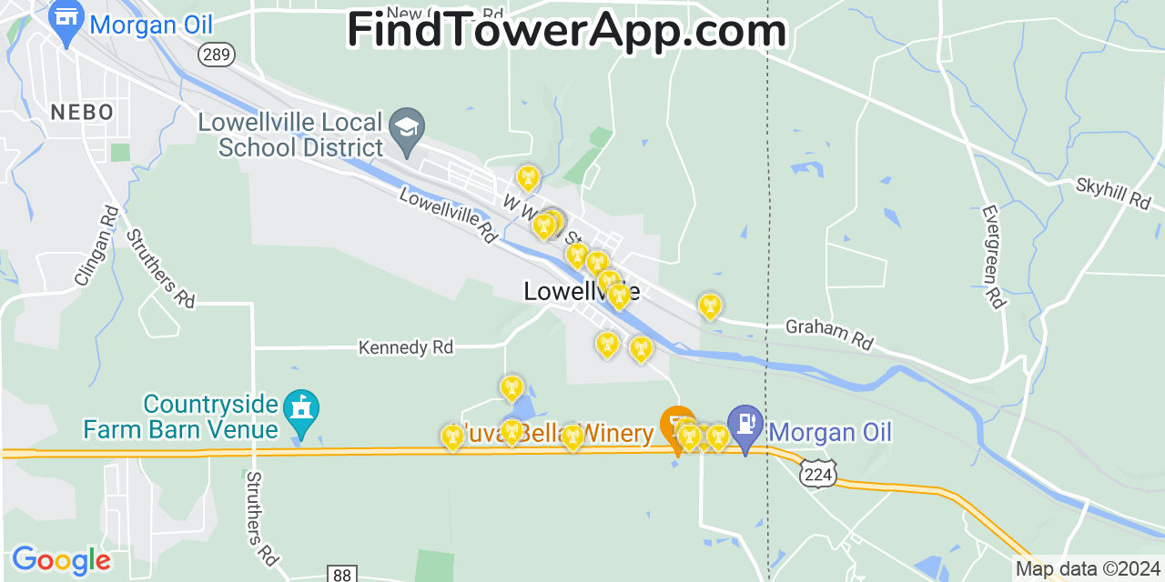 AT&T 4G/5G cell tower coverage map Lowellville, Ohio