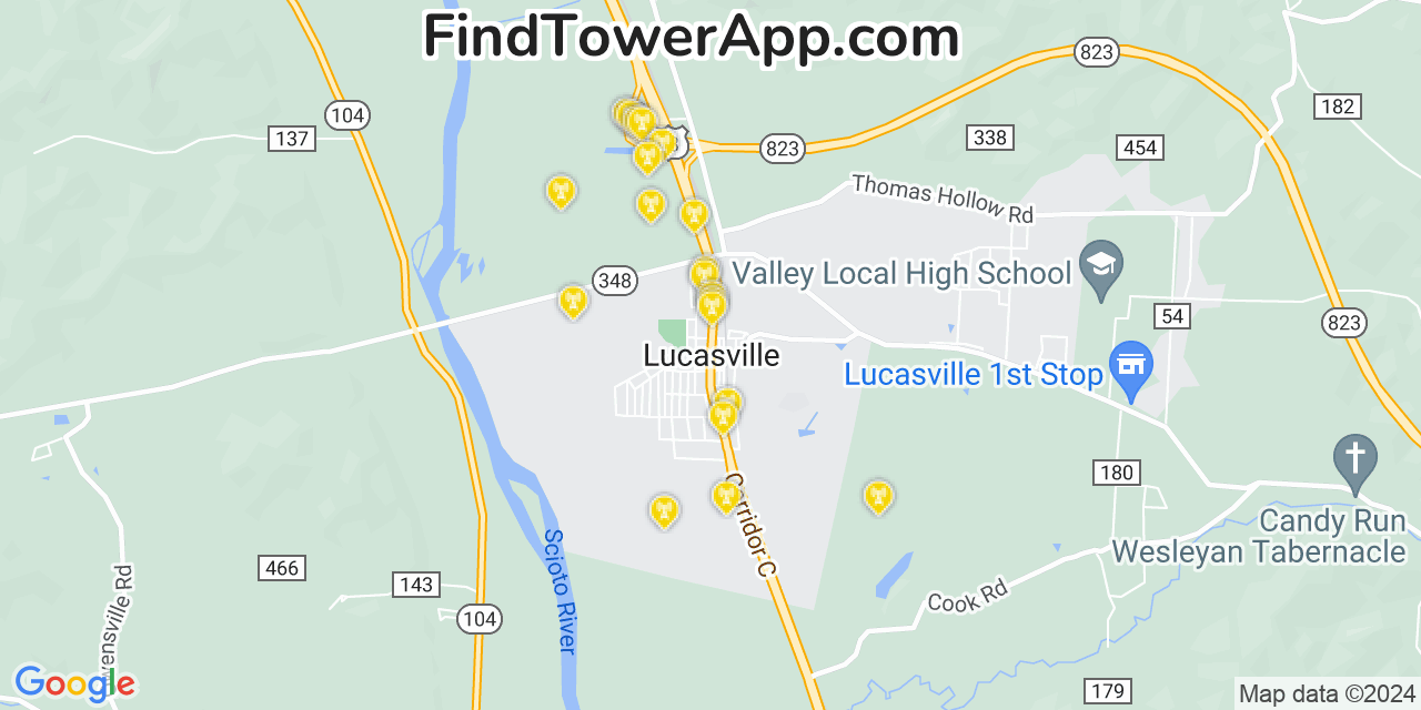 T-Mobile 4G/5G cell tower coverage map Lucasville, Ohio