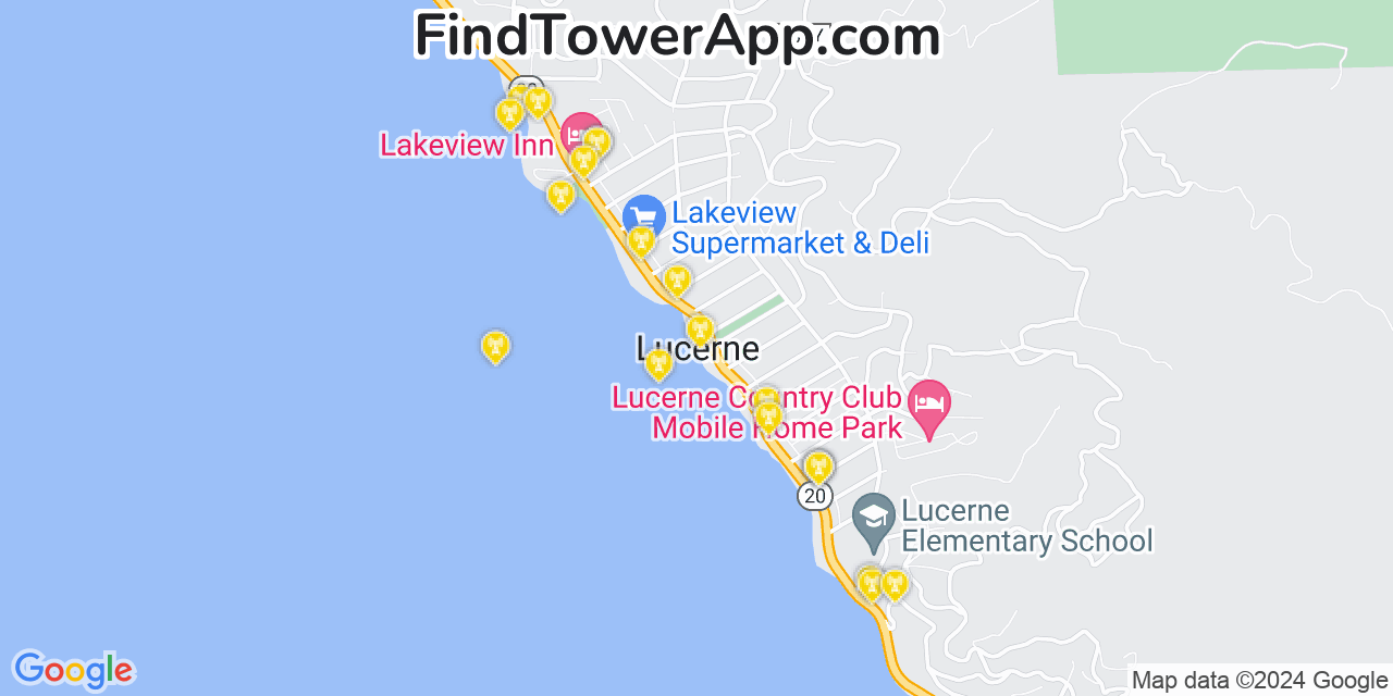 AT&T 4G/5G cell tower coverage map Lucerne, California