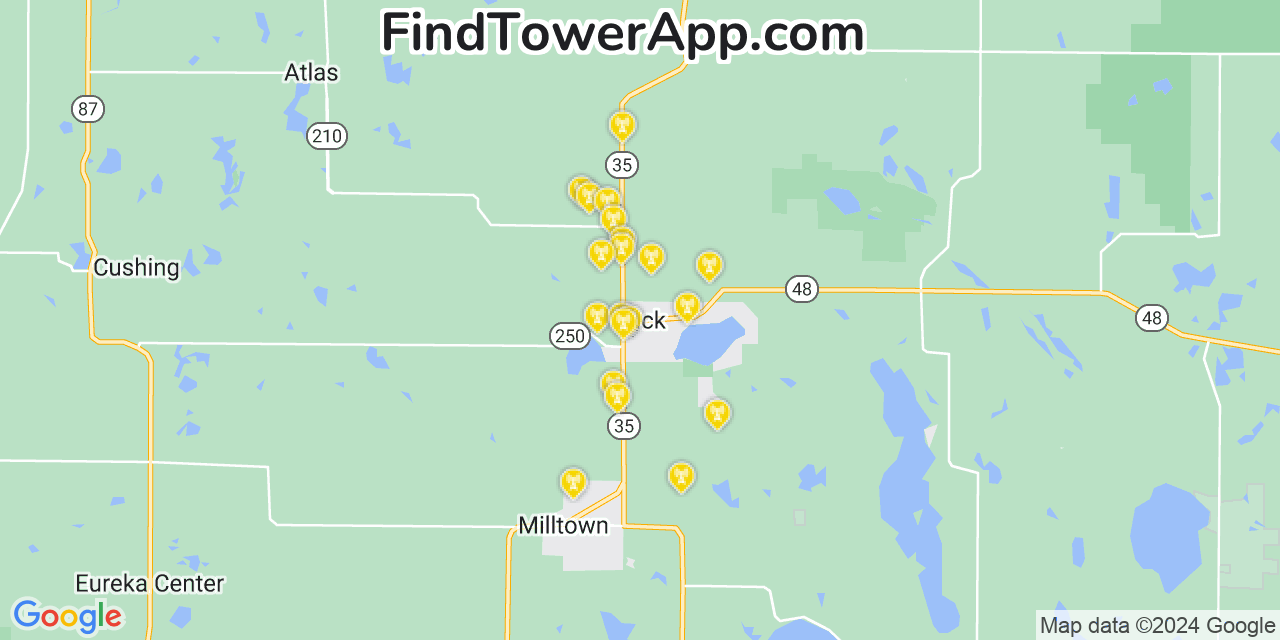 AT&T 4G/5G cell tower coverage map Luck, Wisconsin