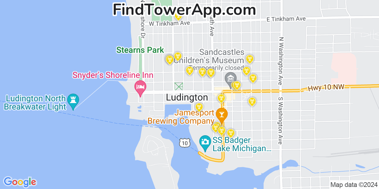 Verizon 4G/5G cell tower coverage map Ludington, Michigan