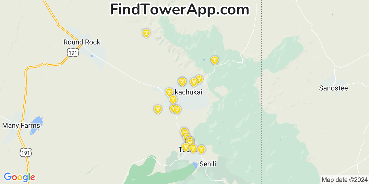 AT&T 4G/5G cell tower coverage map Lukachukai, Arizona