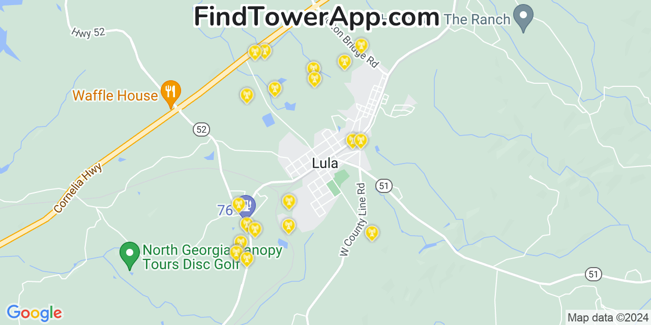 AT&T 4G/5G cell tower coverage map Lula, Georgia