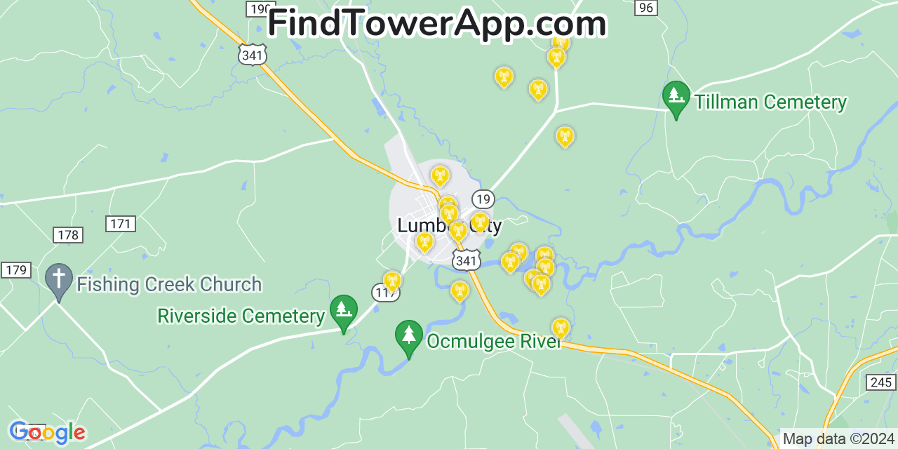 Verizon 4G/5G cell tower coverage map Lumber City, Georgia