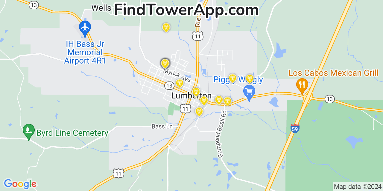 AT&T 4G/5G cell tower coverage map Lumberton, Mississippi