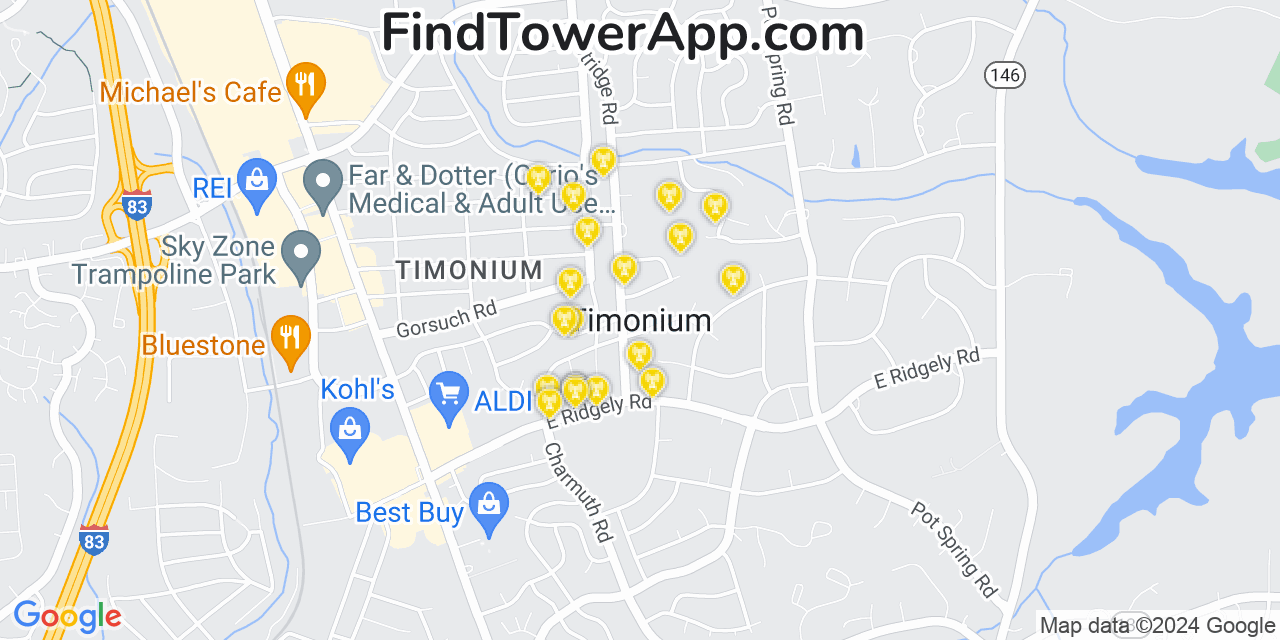 T-Mobile 4G/5G cell tower coverage map Lutherville, Maryland