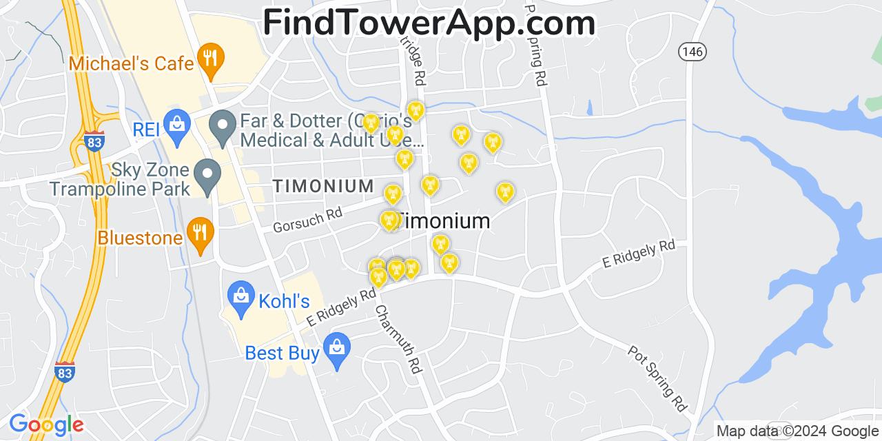 AT&T 4G/5G cell tower coverage map Lutherville Timonium, Maryland