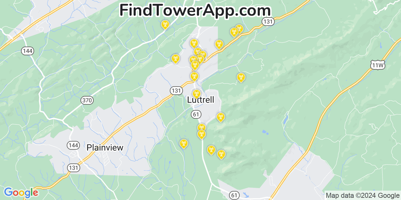 AT&T 4G/5G cell tower coverage map Luttrell, Tennessee