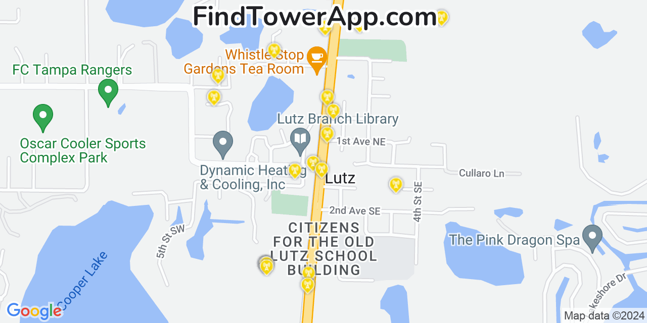 AT&T 4G/5G cell tower coverage map Lutz, Florida