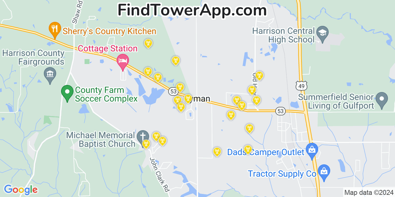 T-Mobile 4G/5G cell tower coverage map Lyman, Mississippi