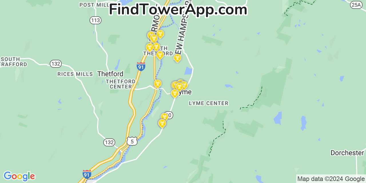 Verizon 4G/5G cell tower coverage map Lyme, New Hampshire