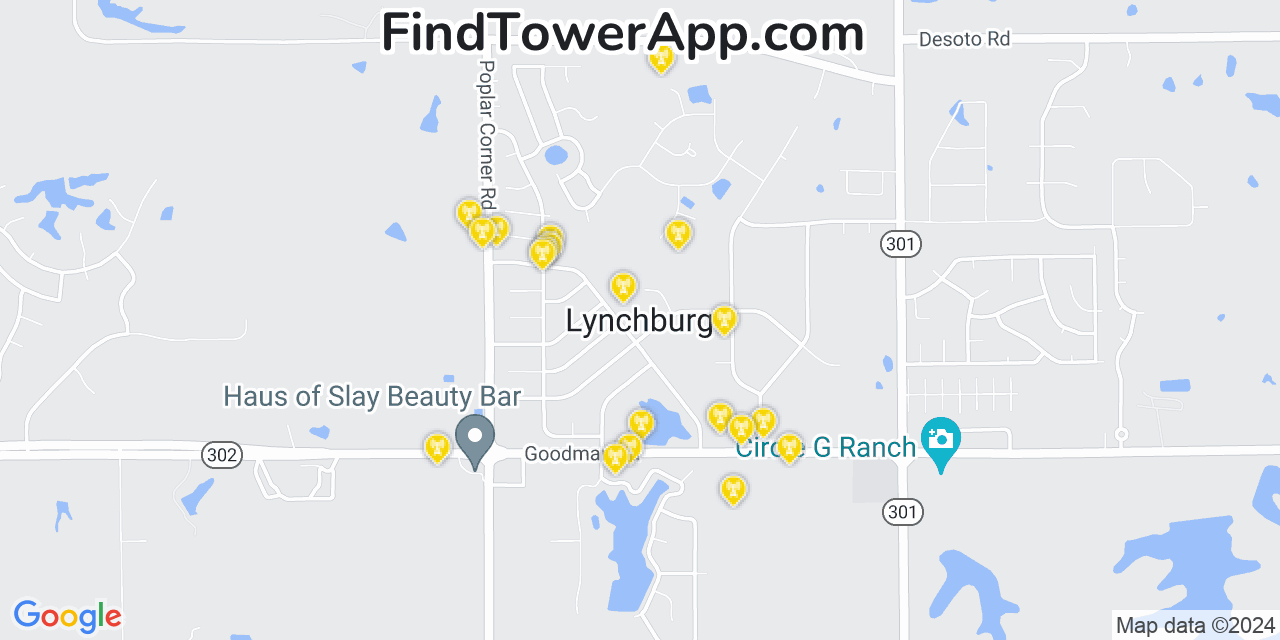 AT&T 4G/5G cell tower coverage map Lynchburg, Mississippi