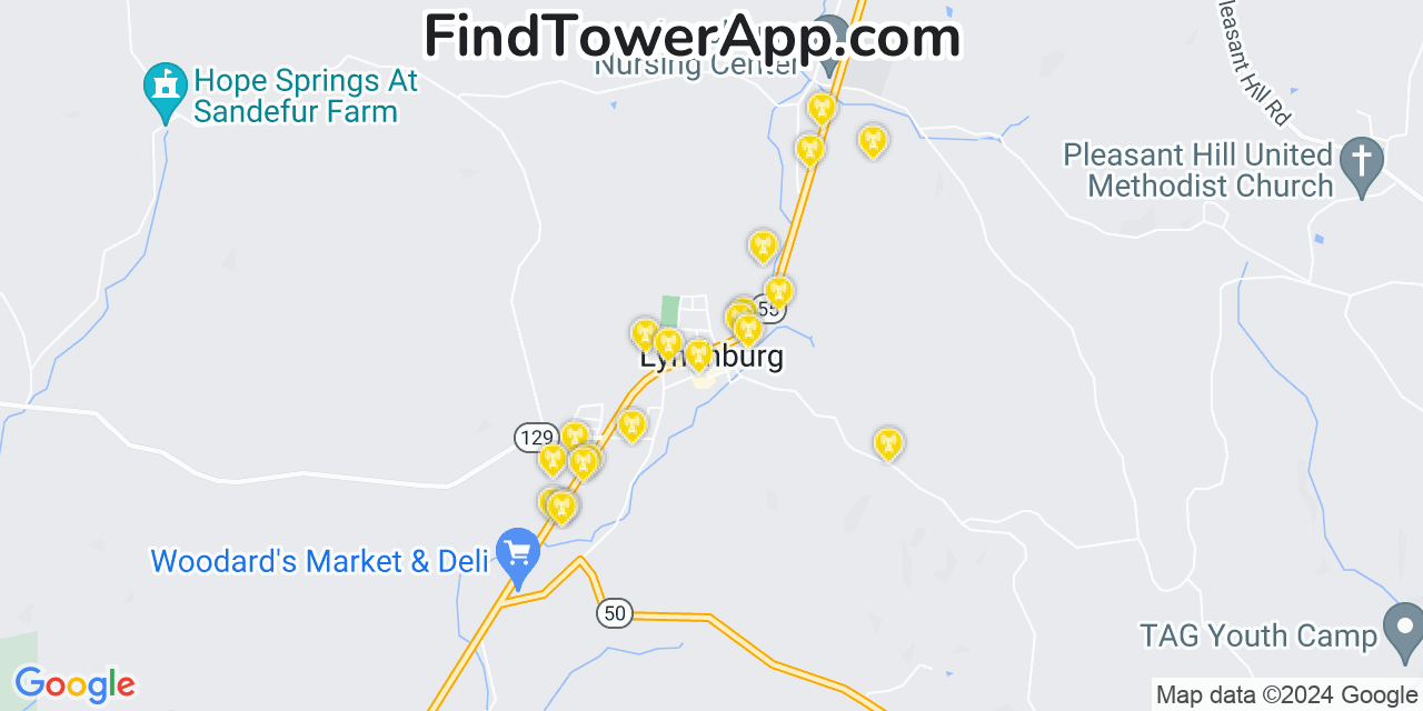 Verizon 4G/5G cell tower coverage map Lynchburg, Tennessee