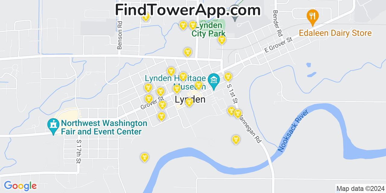 AT&T 4G/5G cell tower coverage map Lynden, Washington