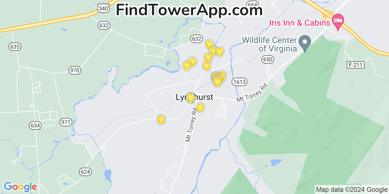 Verizon 4G/5G cell tower coverage map Lyndhurst, Virginia