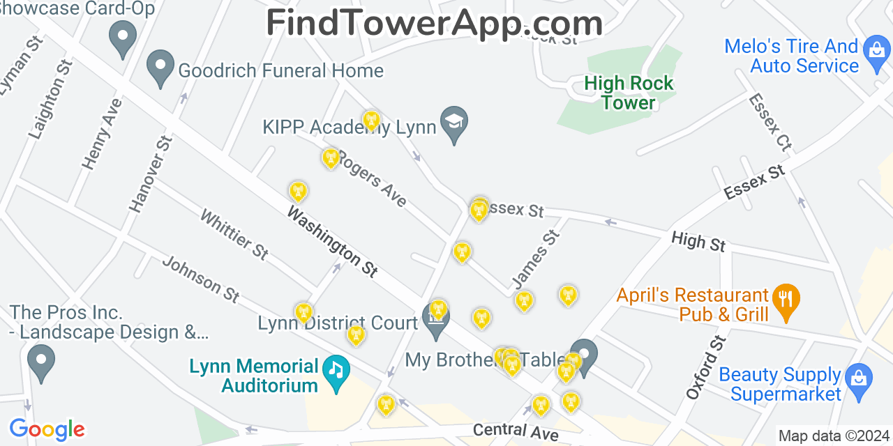 AT&T 4G/5G cell tower coverage map Lynn, Massachusetts