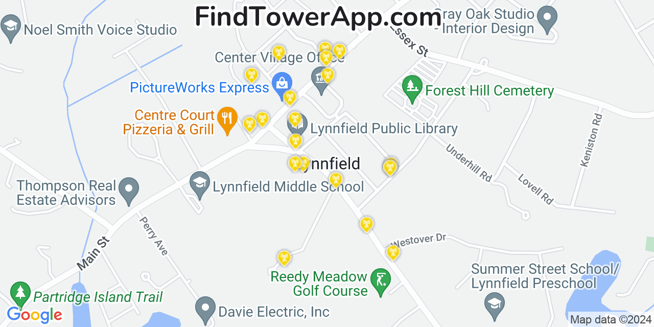 Verizon 4G/5G cell tower coverage map Lynnfield, Massachusetts