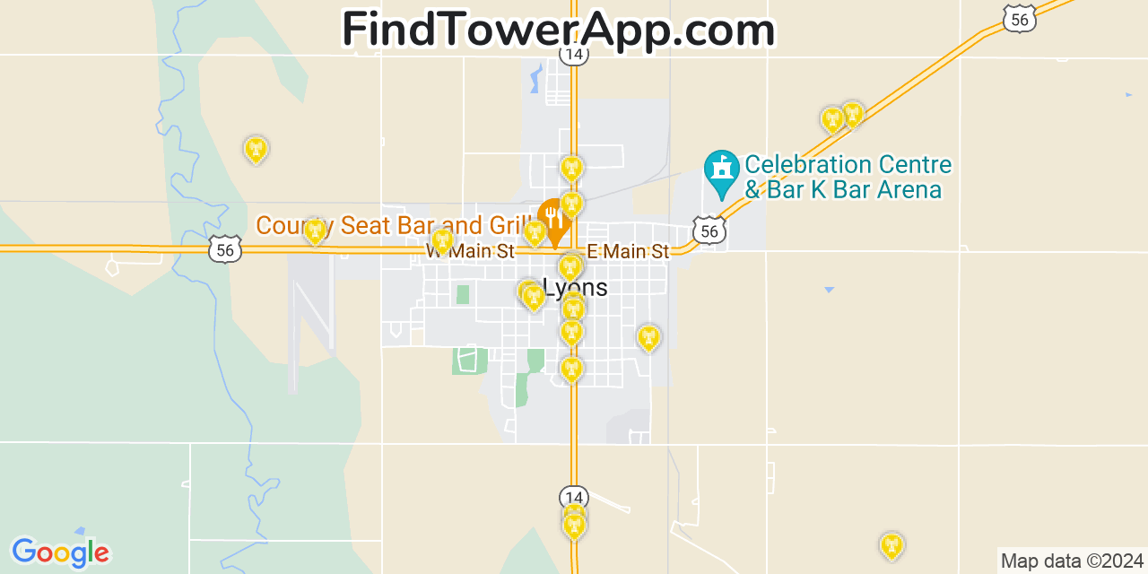 Verizon 4G/5G cell tower coverage map Lyons, Kansas