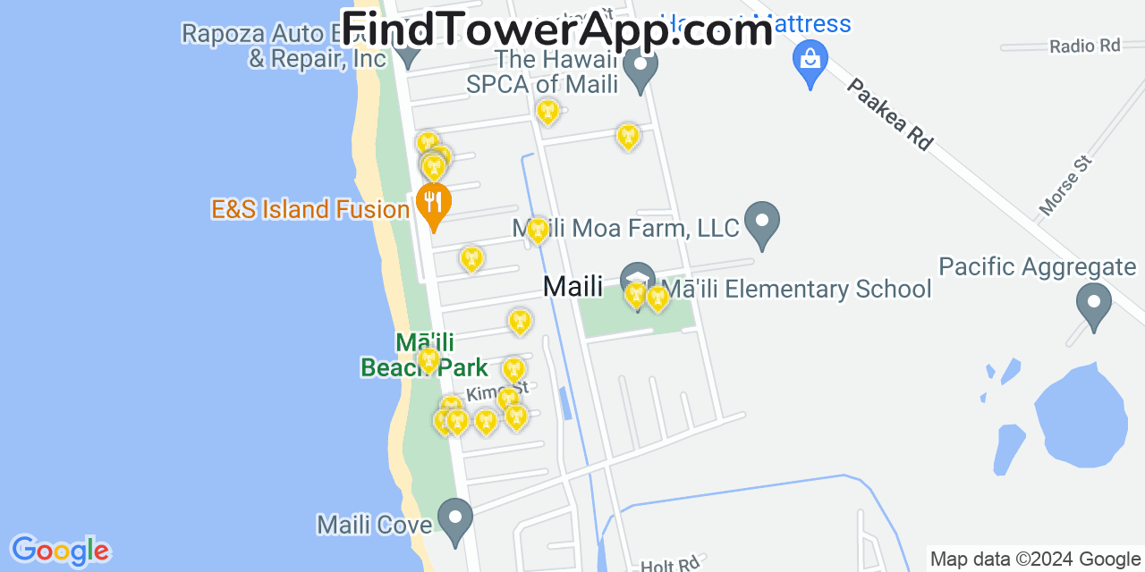 AT&T 4G/5G cell tower coverage map Mā‘ili, Hawaii