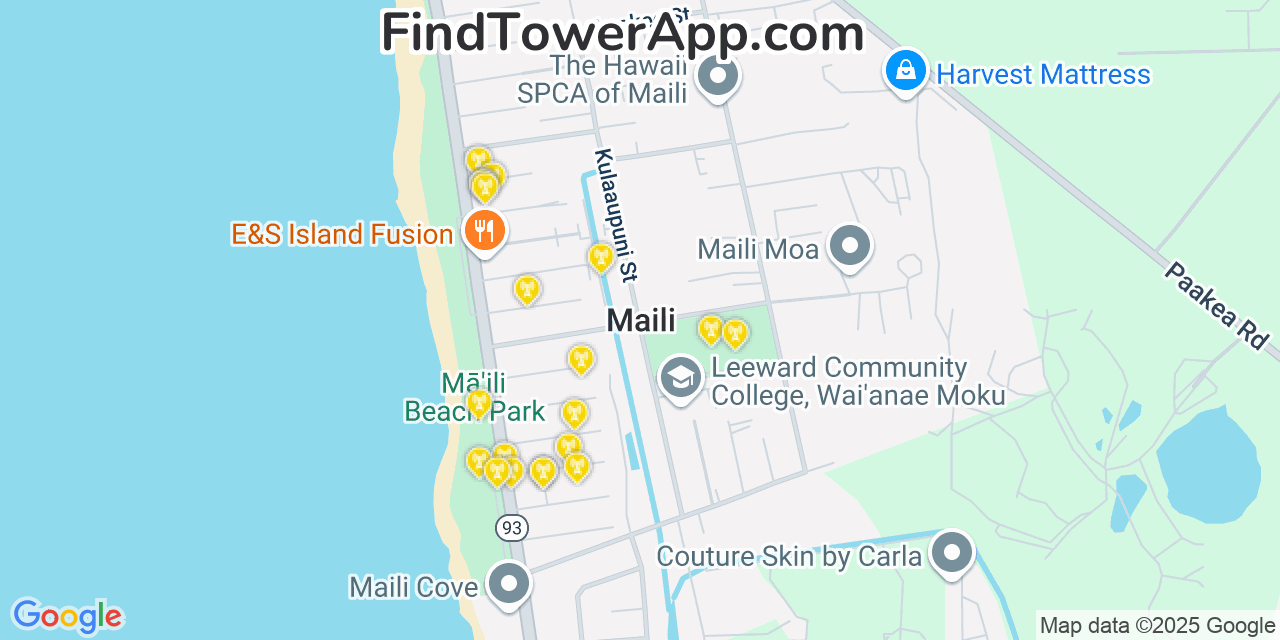 Verizon 4G/5G cell tower coverage map Māili, Hawaii