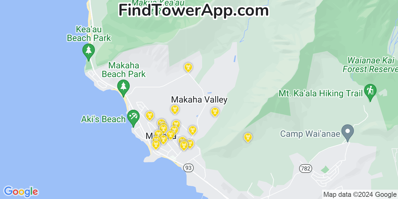 Verizon 4G/5G cell tower coverage map Mākaha Valley, Hawaii