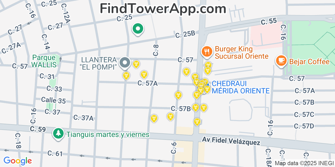 Mérida Cell Towers, Mexico - FindTower App Coverage Maps