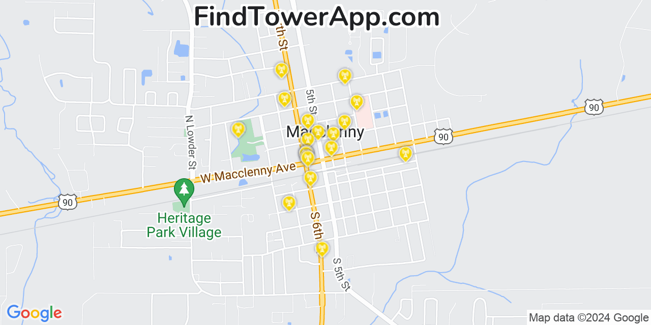 AT&T 4G/5G cell tower coverage map Macclenny, Florida