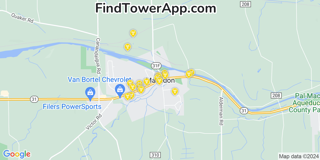 AT&T 4G/5G cell tower coverage map Macedon, New York