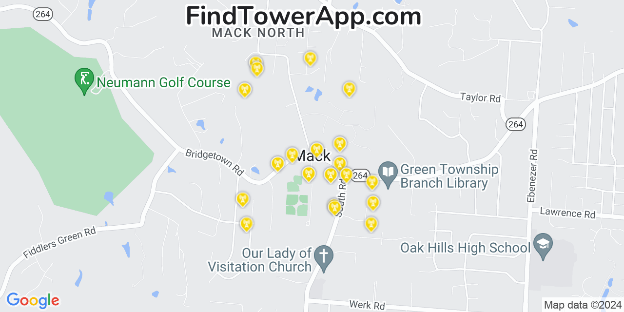 AT&T 4G/5G cell tower coverage map Mack, Ohio