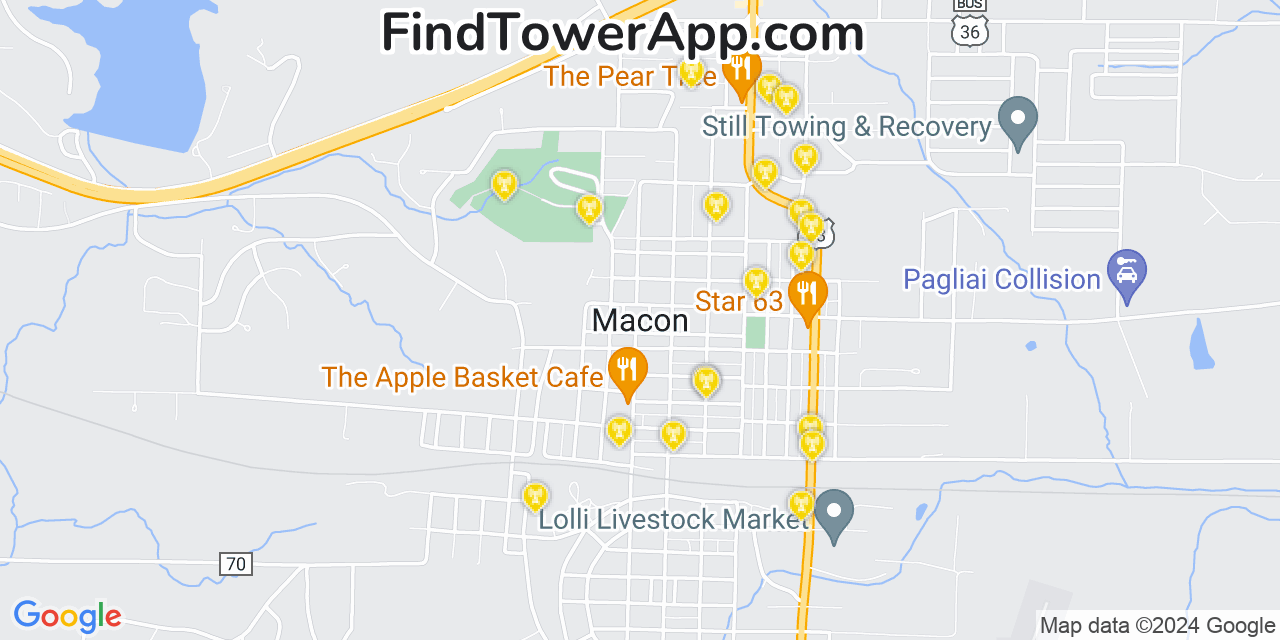 AT&T 4G/5G cell tower coverage map Macon, Missouri