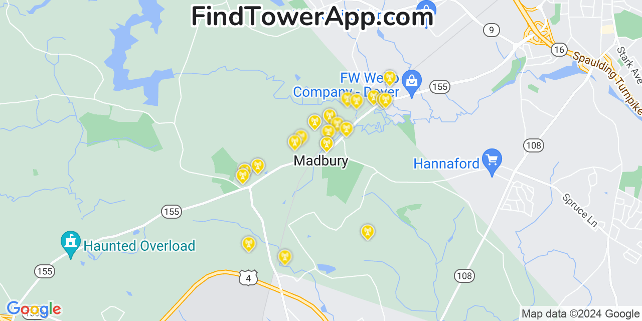 AT&T 4G/5G cell tower coverage map Madbury, New Hampshire