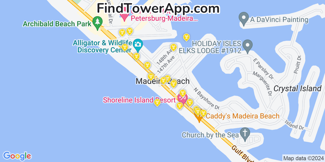 AT&T 4G/5G cell tower coverage map Madeira Beach, Florida